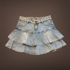 Cute Ruffle Denim Mini Skirt with Shorts, Light Denim, Size Small